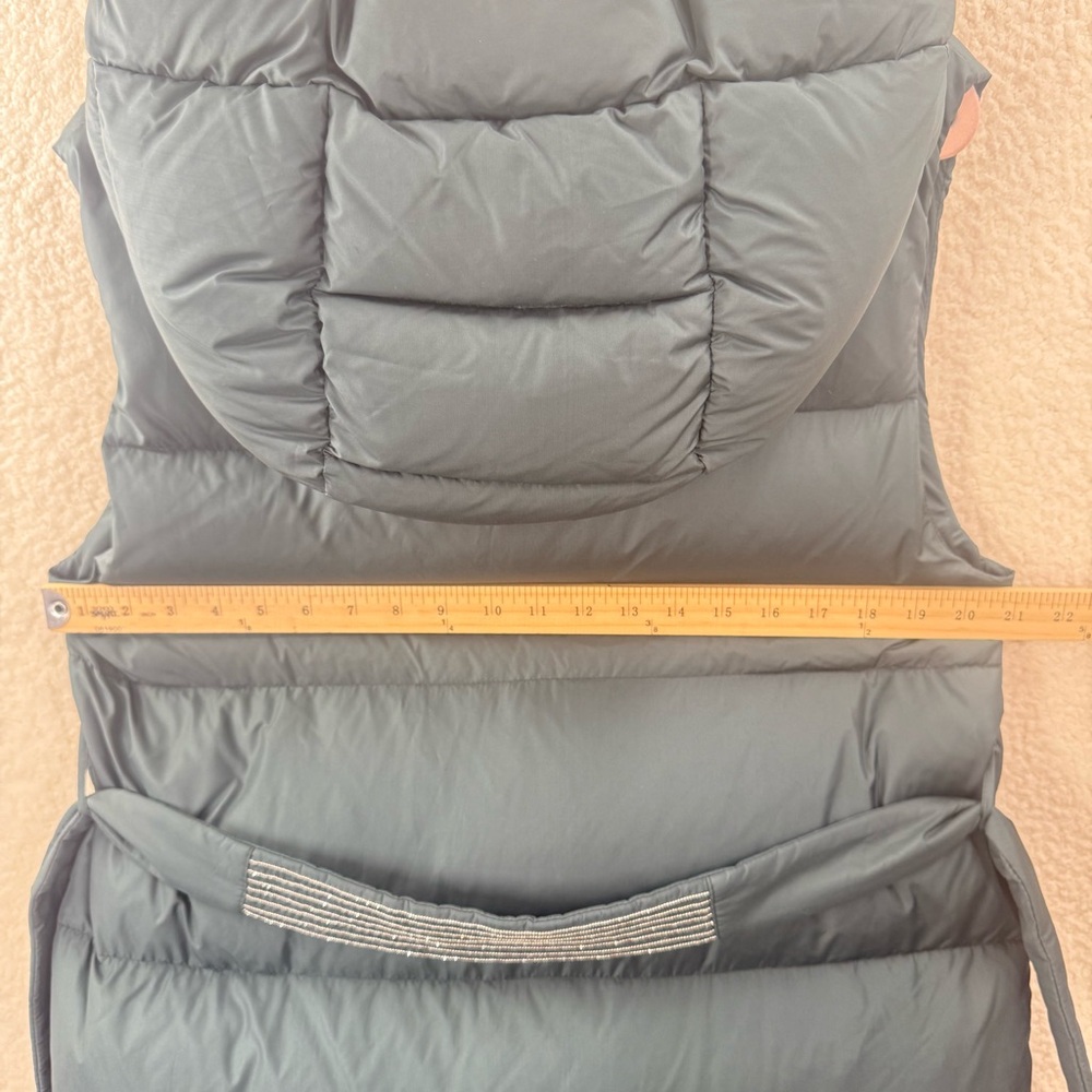 Peserico Long Hooded Puffer Vest Goose Down Feather Quilted Jeweled Trim Italy - Picture 14 of 16